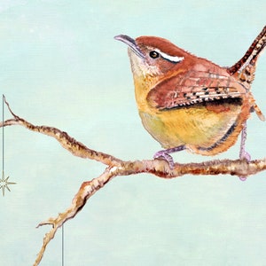 Wren art print, Carolina wren baby shower gift, wren nursery art image 4