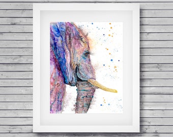 Elephant art print, elephant portrait art, colorful animal wall decor