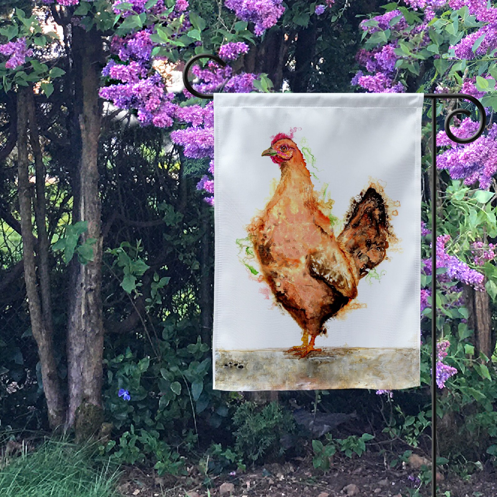 Chicken garden flag hen outdoor art yard flag by Ellen | Etsy