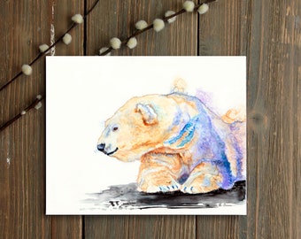 Polar Bear colorful art print, Arctic animal art by Ellen Brenneman