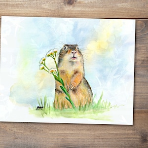 Prairie dog art print, prairie dog watercolor, cute animal art image 1