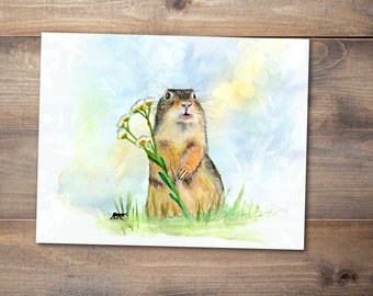 Prairie dog art print, prairie dog watercolor, cute animal art