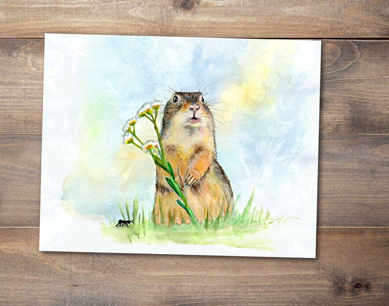 Prairie dog art print, prairie dog watercolor, cute animal art image 1