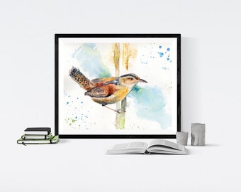 Carolina wren watercolor art print by Ellen Brenneman