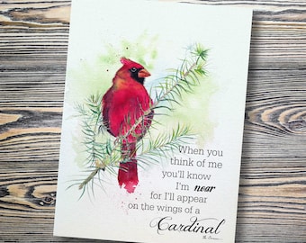 Cardinal memorial art print, cardinal sympathy gift, male cardinal loved one quote