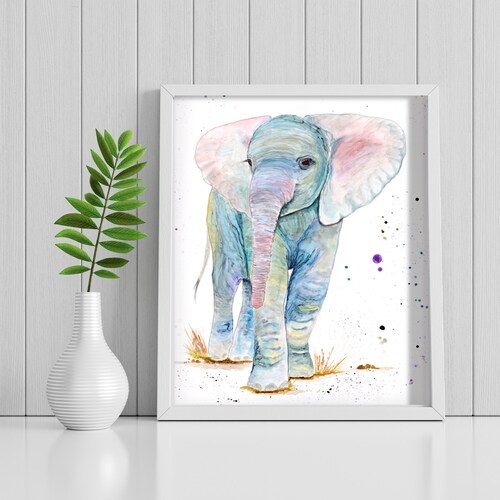 Elephant Wall Decor Elephant Art Print Colorful Modern Etsy