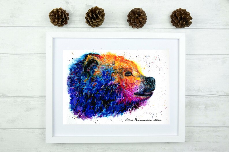 Colorful Bear art print spirit animal by Ellen Brenneman Etsy