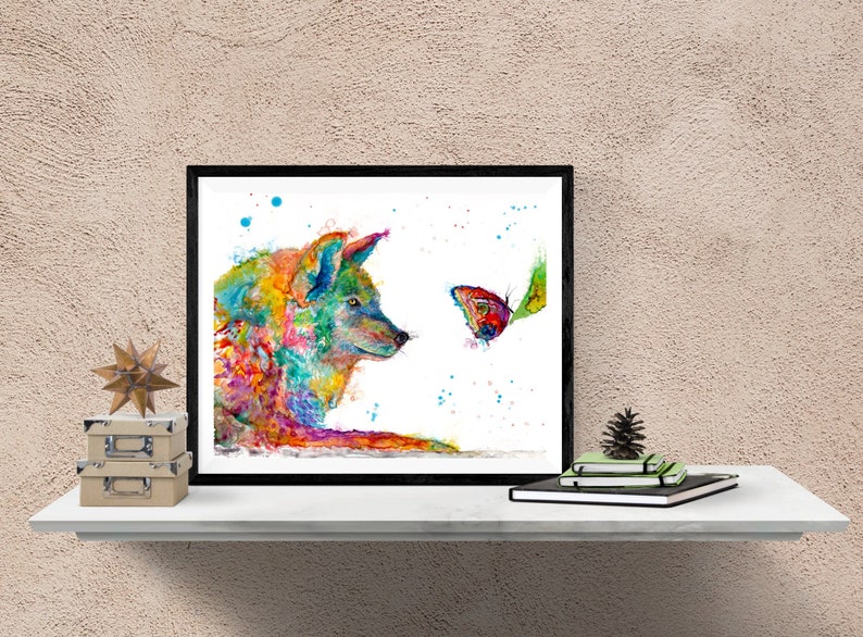 Wolf and Butterfly colorful art print by Ellen Brenneman image 3