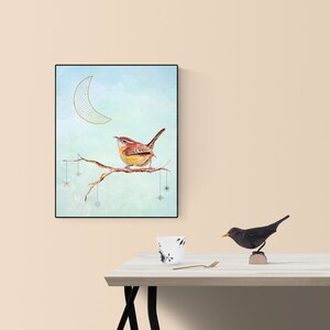 Wren art print, Carolina wren baby shower gift, wren nursery art image 5