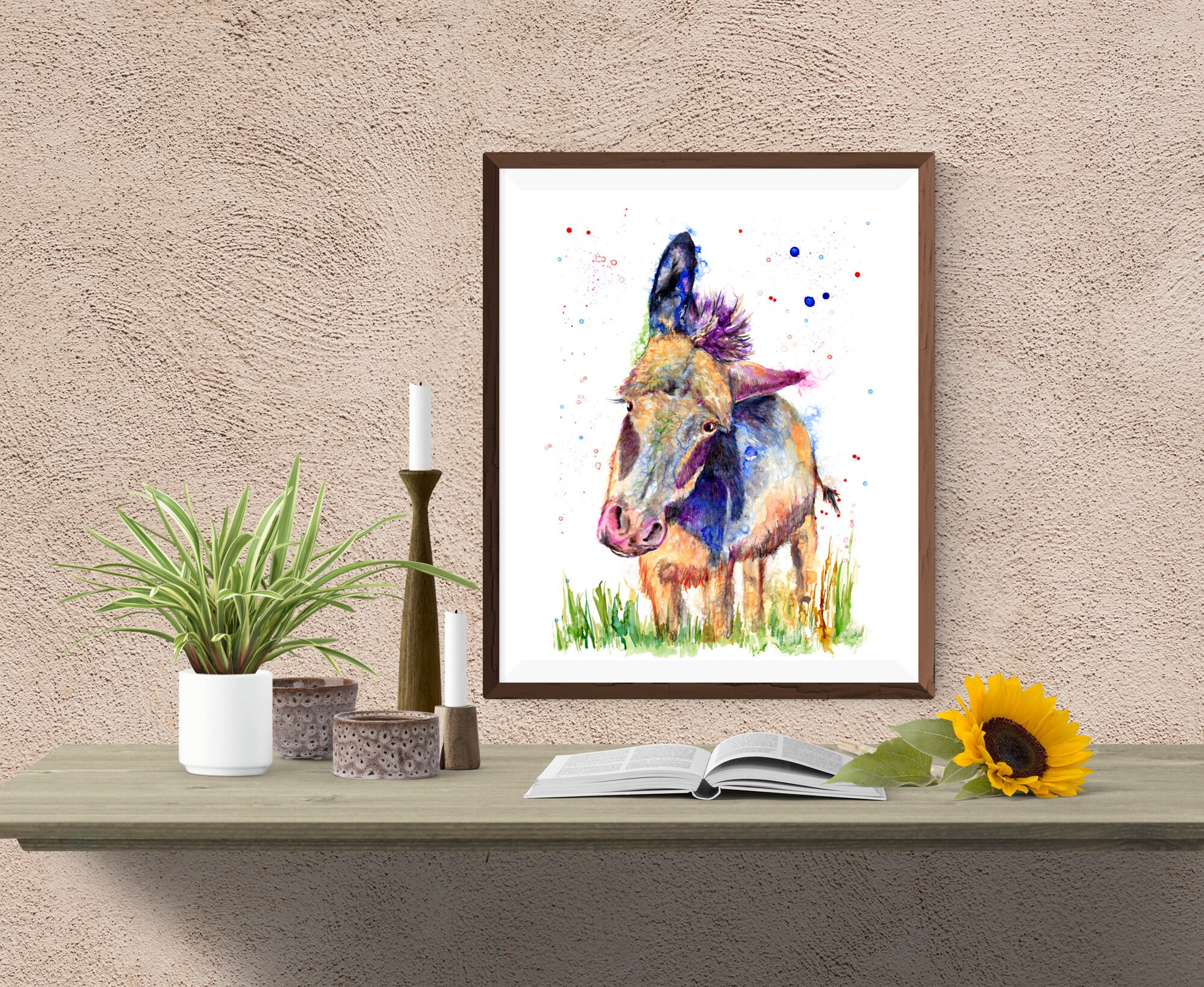 Colorful donkey painting art print by Ellen Brenneman Etsy
