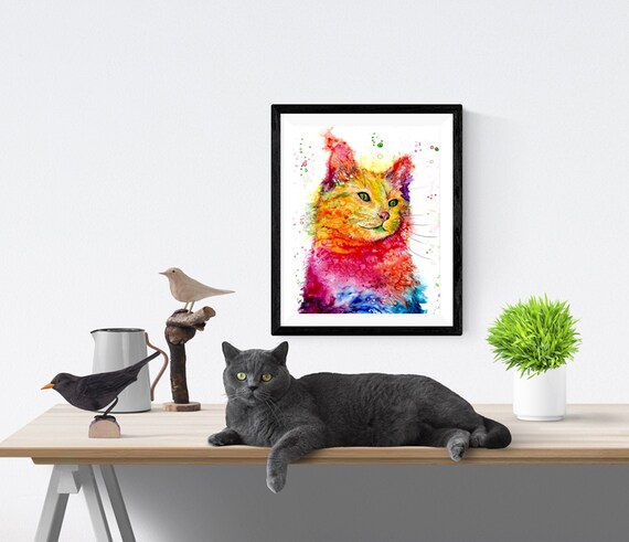 Colorful Cat painting art print by Ellen Brenneman | Etsy