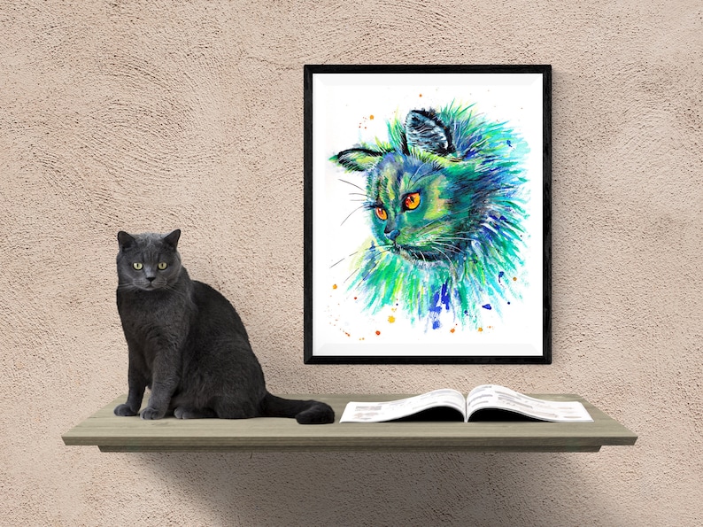 Cat colorful portrait art print by Ellen Brenneman image 1