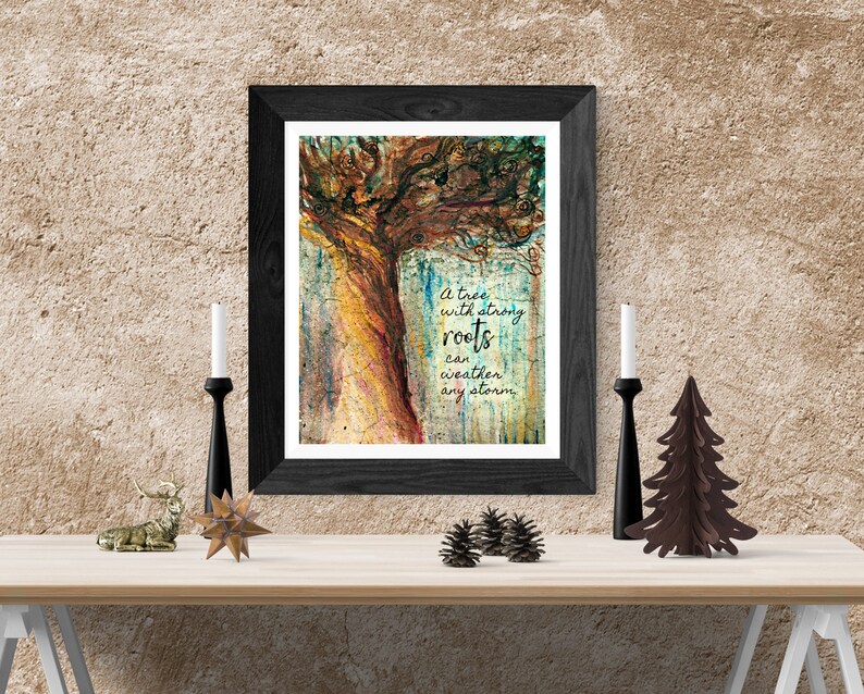 Tree Inspiration wall art tree with quote art print vintage Etsy