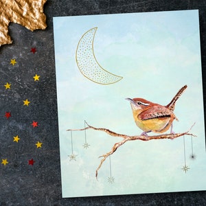 Wren art print, Carolina wren baby shower gift, wren nursery art image 1