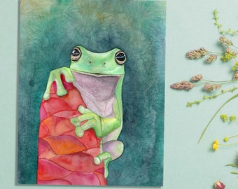 Frog art print, tree frog decor, frog prince painting