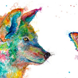 Wolf and Butterfly colorful art print by Ellen Brenneman image 4