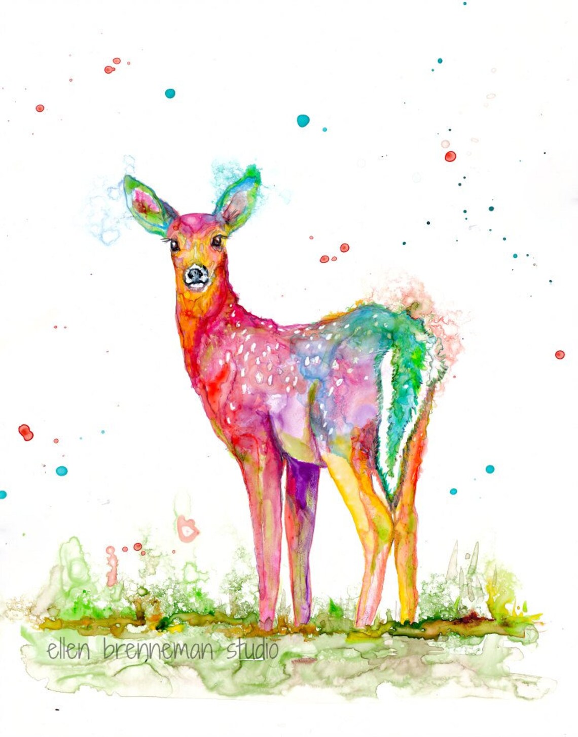 Colorful Deer art print spirit animal by Ellen Brenneman Etsy