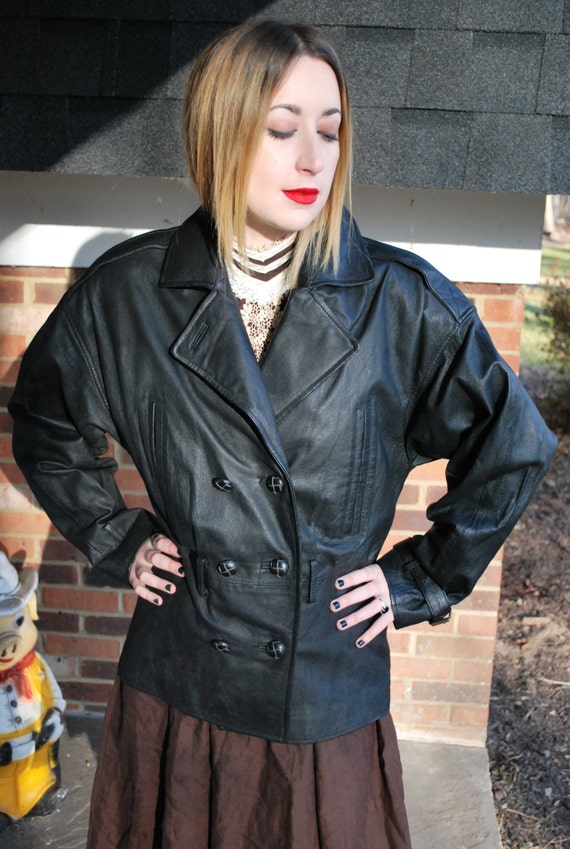 Black Leather Peacoat, Cyberpunk Style, Dieselpunk