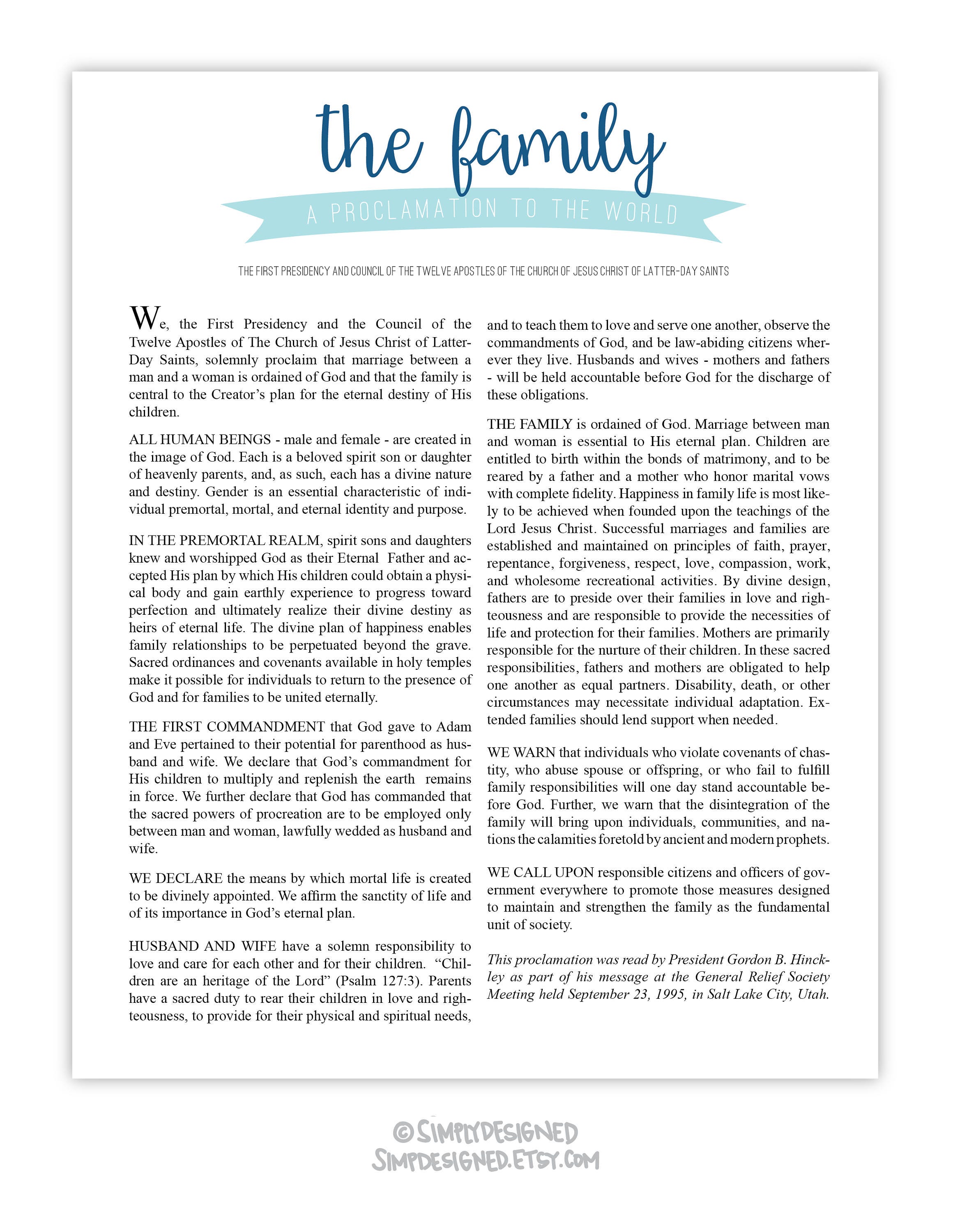 Family Proclamation DOWNLOAD - Etsy