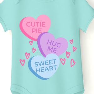 Valentine&#39;s Day Candy Heart PNG, Conversation Hearts PNG for Baby Valentine&#39;s Day,Candy Hearts PNG, Kids Valentine&#39;s Day Onesie Shirt Design