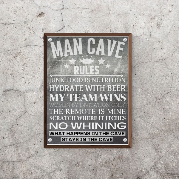 MAN CAVE RULES printable art (Metallic), Funny Man Cave Signs, Printable man cave, Man Cave Printable, Man Cave Signs, Man Cave Wall Art