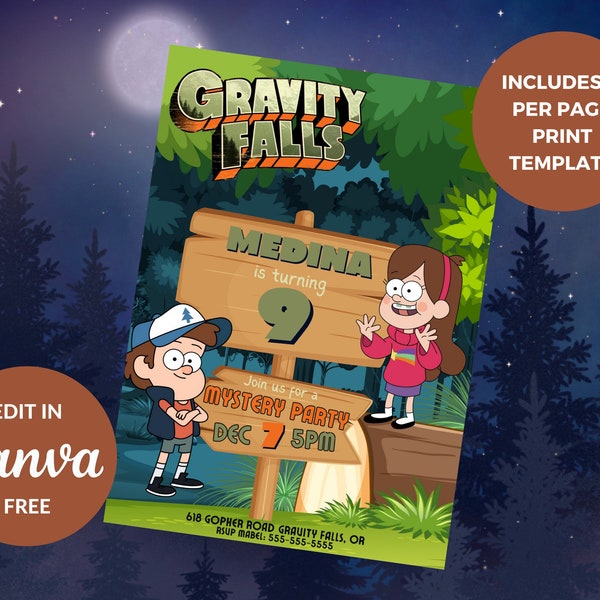 Gravity Falls Invitation, Gravity Falls Birthday Invite, Gravity Falls Party Invitation, Digital-You Print Gravity Falls Birthday Invitation