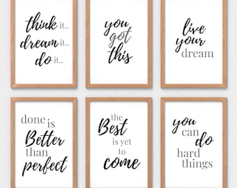 Inspirational Quote Art Prints: Black and Gray Motivational Gallery Set (PDF)