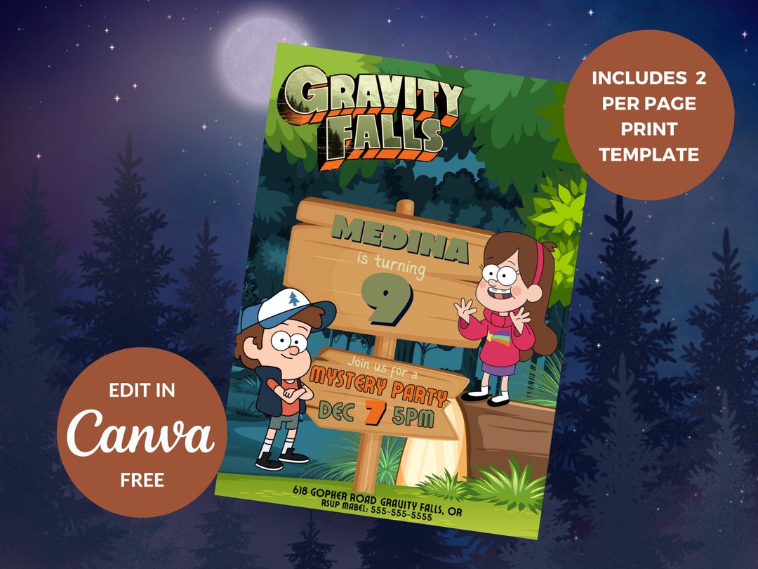 Gravity Falls Invitation, Gravity Falls Birthday Invite, Gravity Falls ...