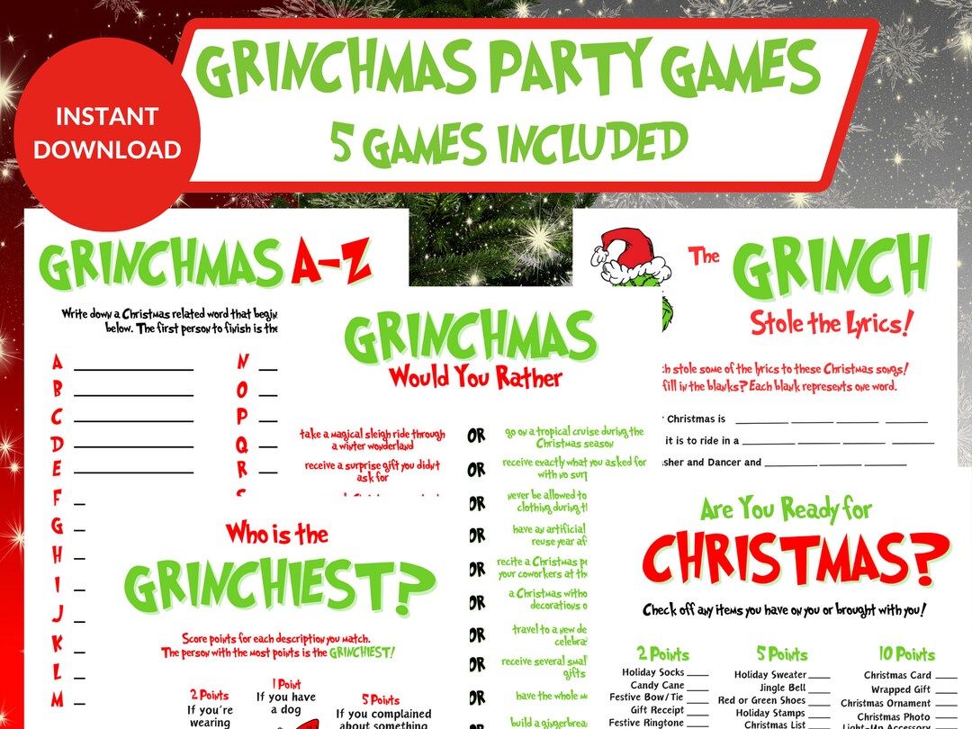 Christmas Party Game Bundle Grinchmas Games Grinchmas Party Game Grinch
