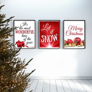 Red Christmas Print Set: Holiday Wall Art (Digital Download)