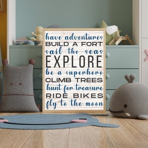 EXPLORE Arte inspiradora de quarto infantil, Impressões para quarto infantil, Impressões de quarto de berçário, Arte de parede para impressão de quarto infantil, Arte imprimível para quarto infantil