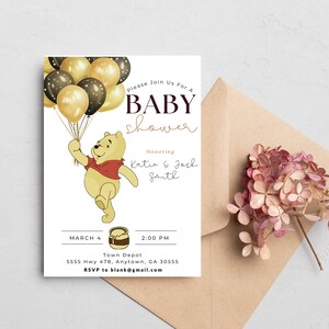 Winnie the Pooh Baby Shower Invitation Template (Editable 5x7in)