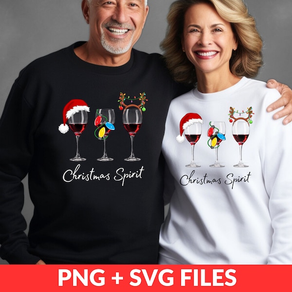 Christmas Spirit Wine Glasses PNG SVG,Trendy Christmas Sublimation,Christmas Wine Lovers Sublimation PNG, Cricut Silhouette, Christmas Party