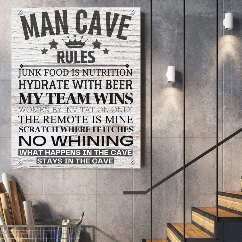 MAN CAVE RULES Printable Art painted Wood, Funny Man Cave Signs