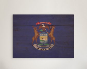 Michigan State Flag - Art on Wood