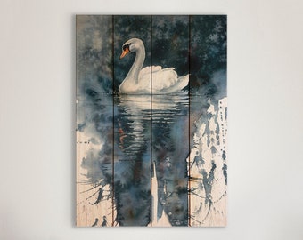 Swan / Art Print On Wood / Wood Wall Art / Pallet Wall Art / Home Decor / Swan Art Print / Swan Painting / Swan Watercolor / Bird Art / Gift