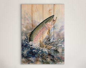 Rainbow Trout - Indoor & Outdoor Hanging Wall Art on Wood