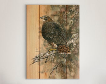 Red Tailed Hawk / Art Print On Wood / Wood Wall Art / Pallet Wall Art / Home Decor / Red Tailed Hawk Print / Hawk Painting / Bird Artwork