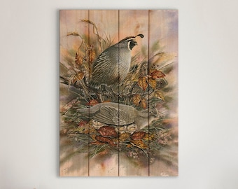 Quail / Art Print On Wood / Wood Wall Art / Pallet Wall Art / Home Decor / Quail Print / Quail Painting / Quail Watercolor / Bird Artwork