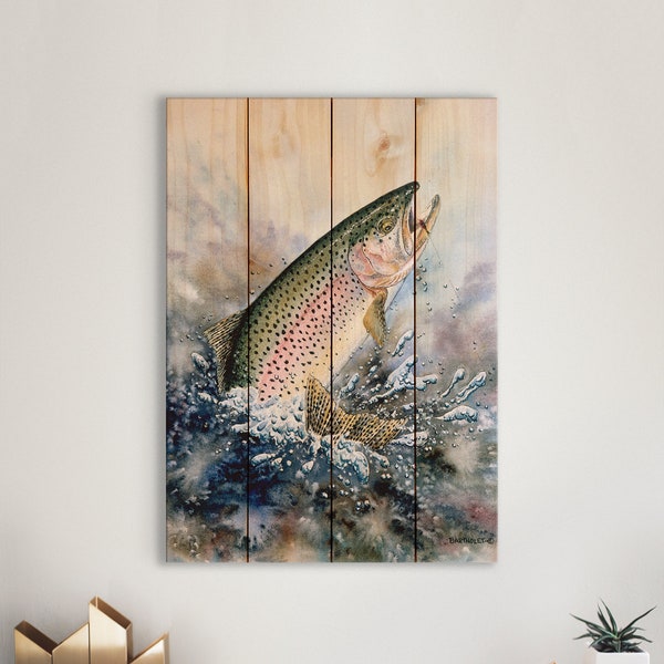 Rainbow Trout / Art Print On Wood / Wood Wall Art / Pallet Wall Art / Home Decor / Rainbow Trout Print / Trout Painting / Trout Art / Gift