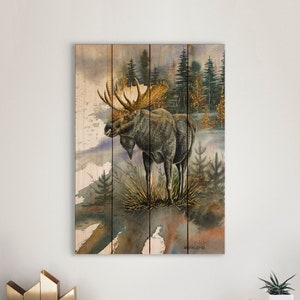 Moose Print / Wood Pallet Wall Art / Rustic Home Decor / Moose Painting / Moose Watercolor / Moose Art / Moose Gift / Wildlife Print / Gift