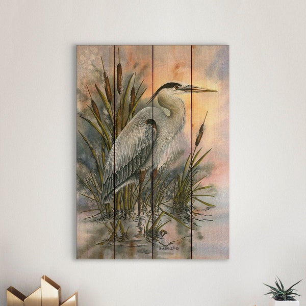 Heron / Art Print On Wood / Wood Wall Art / Pallet Wall Art / Home Decor / Heron Print / Heron Painting / Heron Watercolor / Bird Artwork