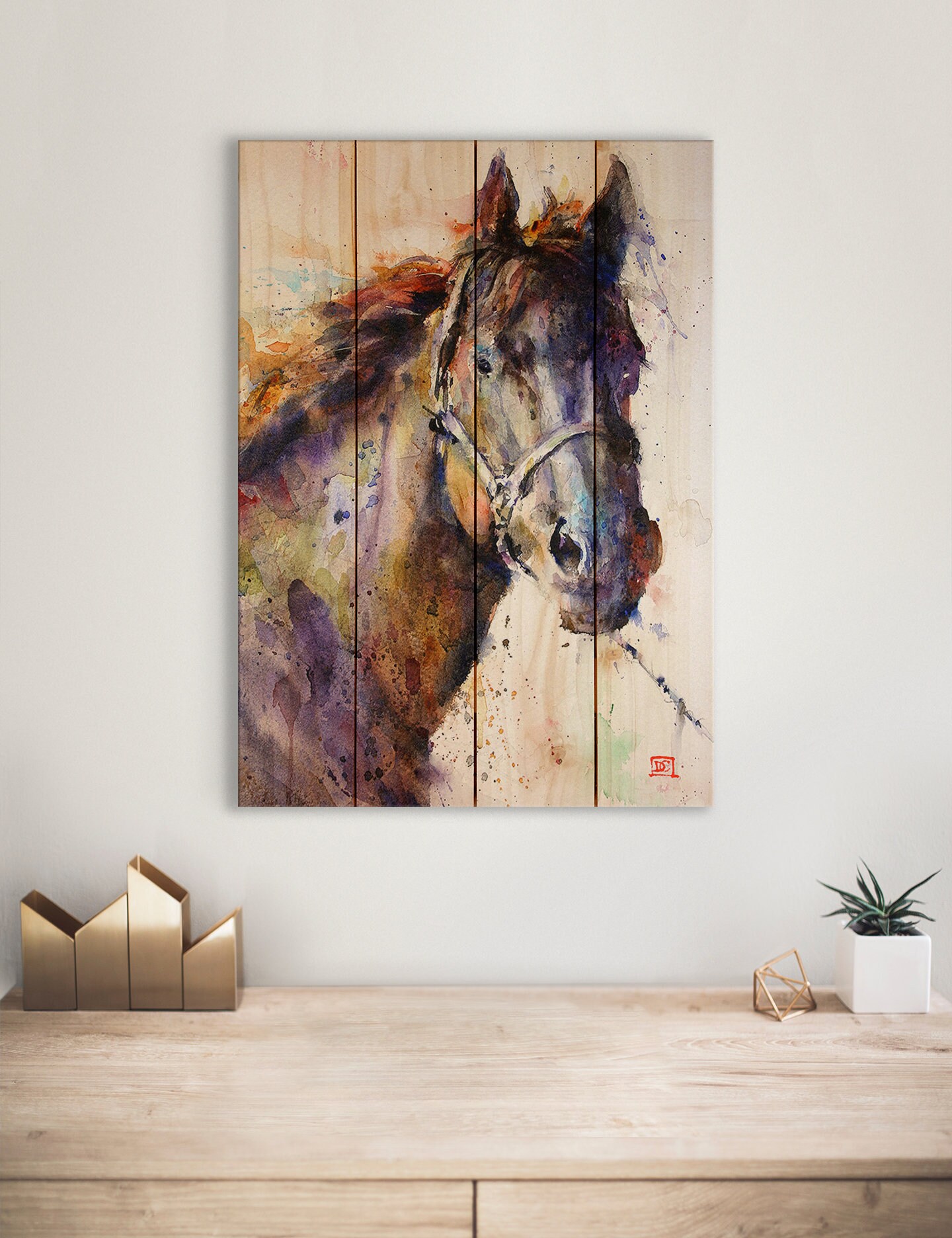 Black Stallion Horse Watercolor Print On Wood. Colorful | Etsy