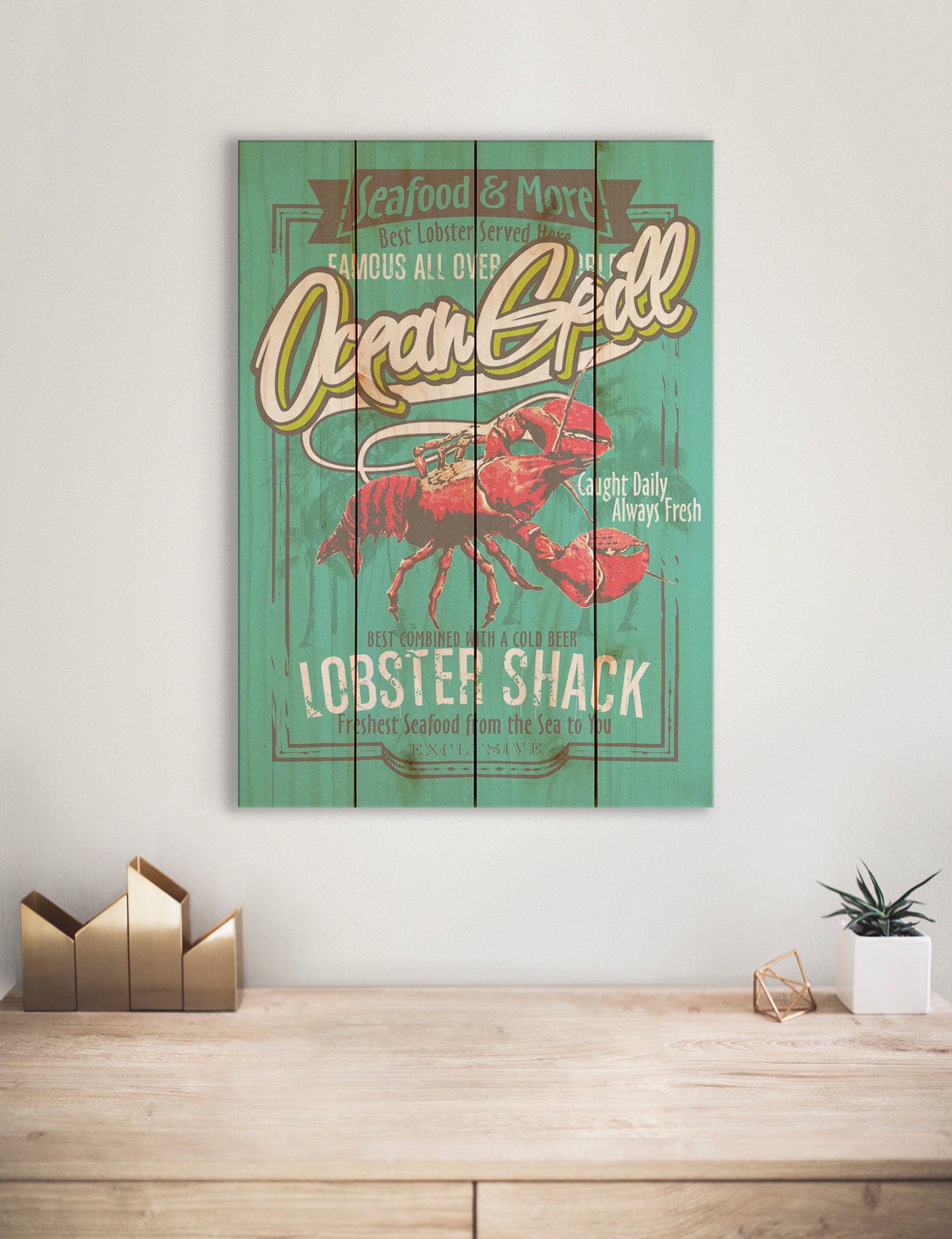 Ocean Lobster Shack Art Print on Wood Pallet / Coastal Home | Etsy