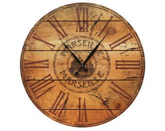 Marseille Wood Wall Clock, 24" Outdoor Safe Clock on Cedar, Unique and Rustic Wall Decor (MSC24)