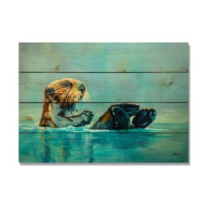 Sea Otter in Ocean Wood Painting Print - Wall Hanging Art Decor