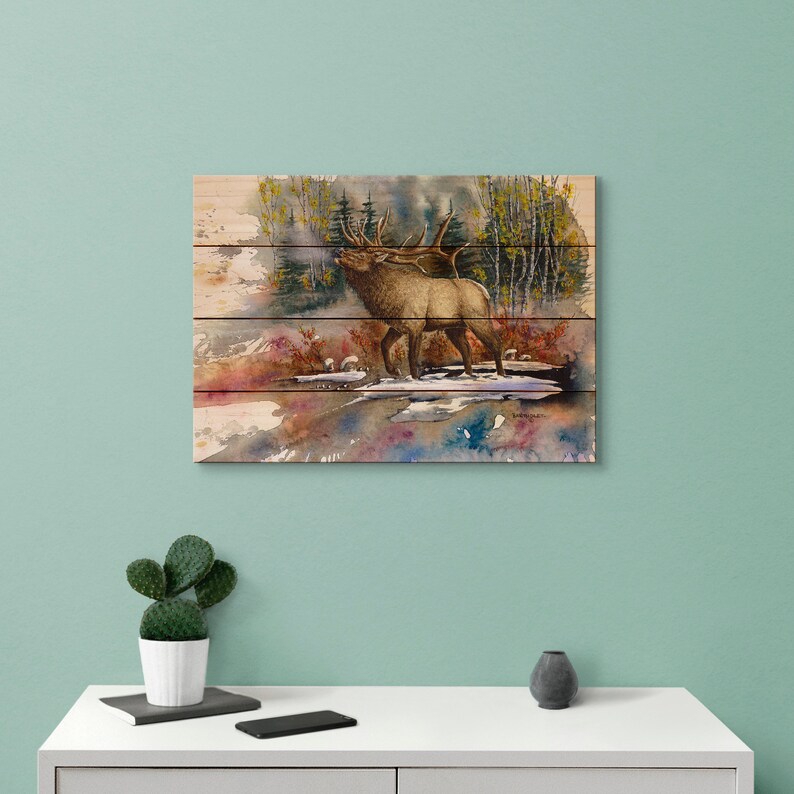 Elk Print / Wood Pallet Wall Art / Rustic Home Decor / Elk Etsy