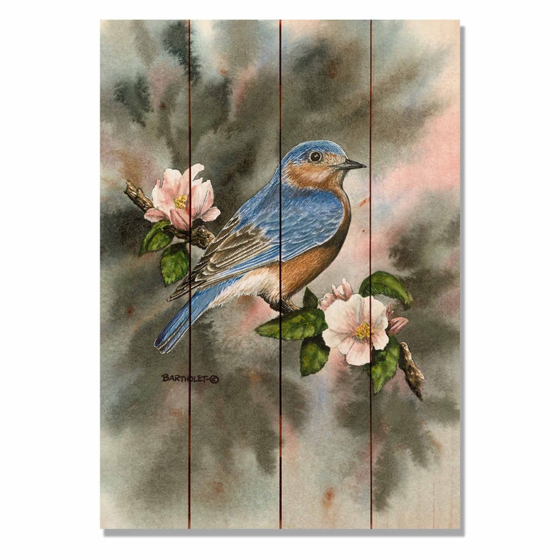 Blue Bird / Art Print On Wood / Wood Wall Art / Pallet Wall Etsy