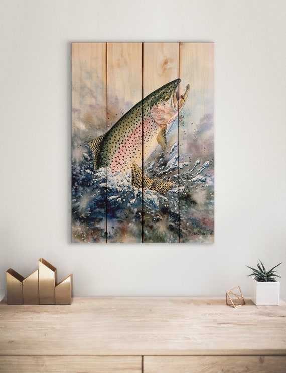 Rainbow Trout / Art Print on Wood / Wood Wall Art / Pallet Wall Art / Home  Decor / Rainbow Trout Print / Trout Painting / Trout Art / Gift 
