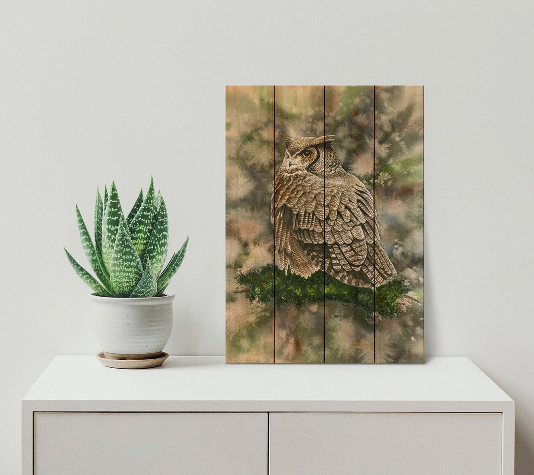 Woodland Owl Wood Art Print Unique Wall Hanging Nature Decor Colorful